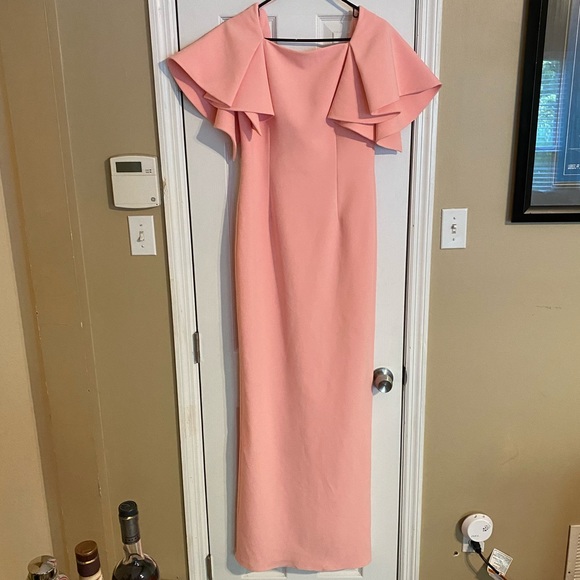 SAFIYAA Eve Stretch Crepe Draped Sleeve Column Dress 10 - Picture 9 of 16